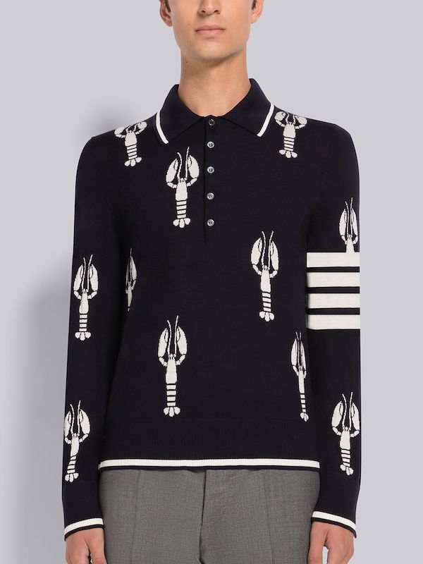 Merino Lobster Icon Relaxed 4-Bar Long Sleeve Polo