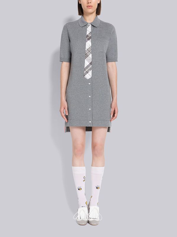 Merino Round Collar Madras Tie Shirtdress
