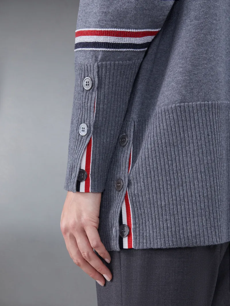 Merino Stripe Jacquard Exaggerated Crew Neck Pullover | Thom Browne