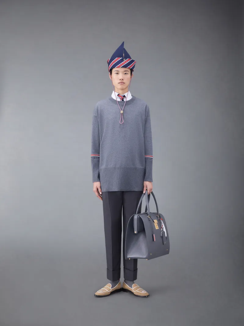 Merino Stripe Jacquard Exaggerated Crew Neck Pullover | Thom Browne