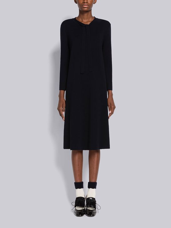 Merino Tie Neck A-line Dress