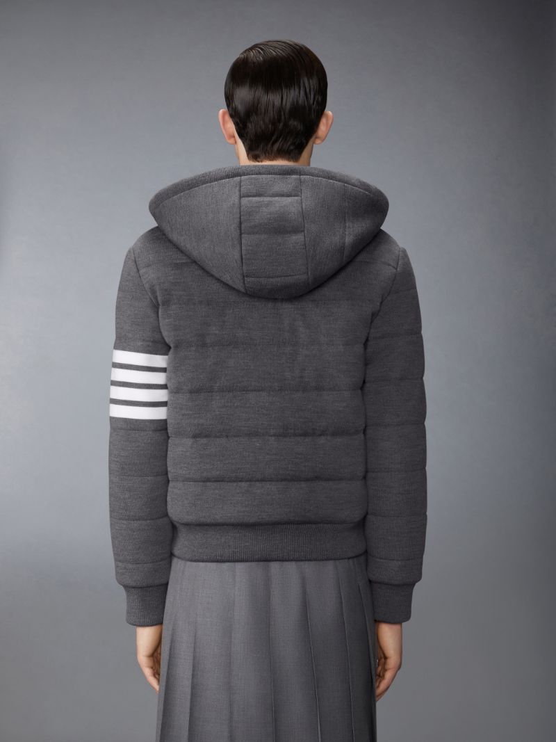 Merino Wool Jersey Stitch Padded 4 Bar Zip up Hoodie Thom Browne