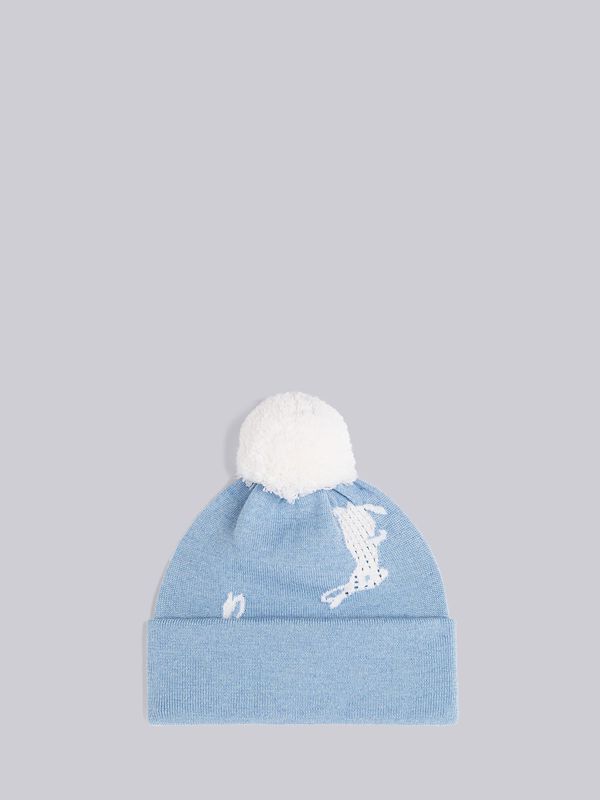 Merino Wool Rabbit Intarsia Pom Pom Hat