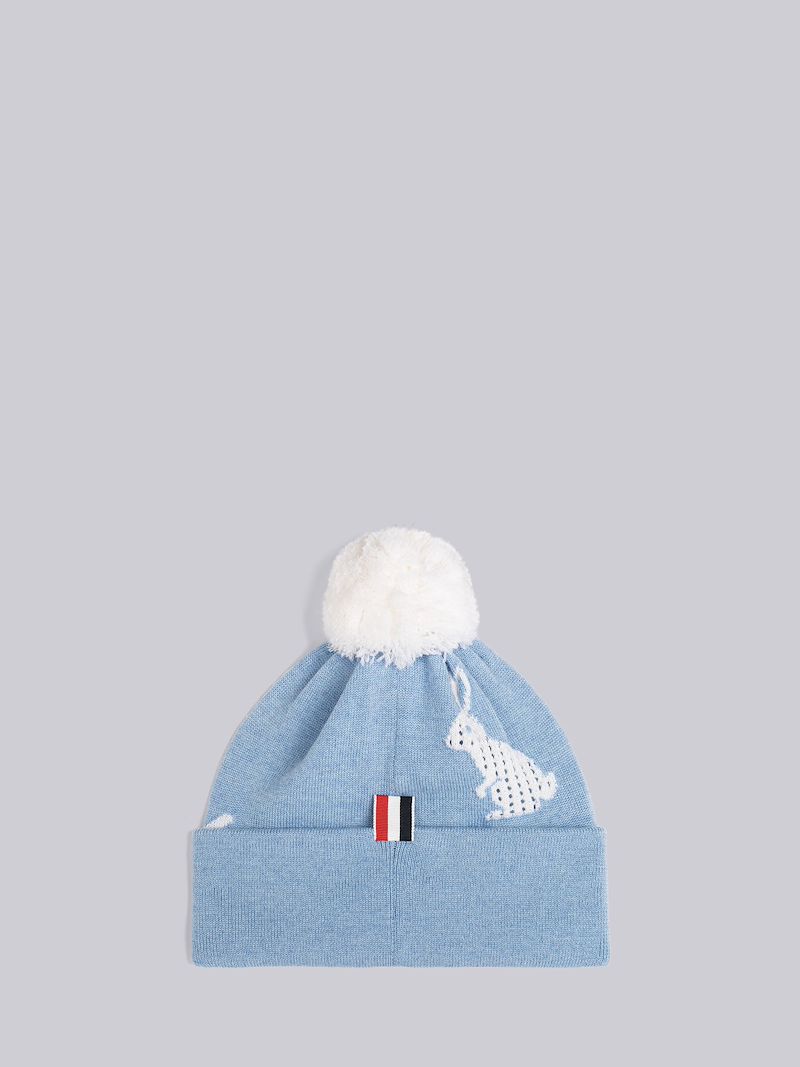Merino Wool Rabbit Intarsia Pom Pom Hat