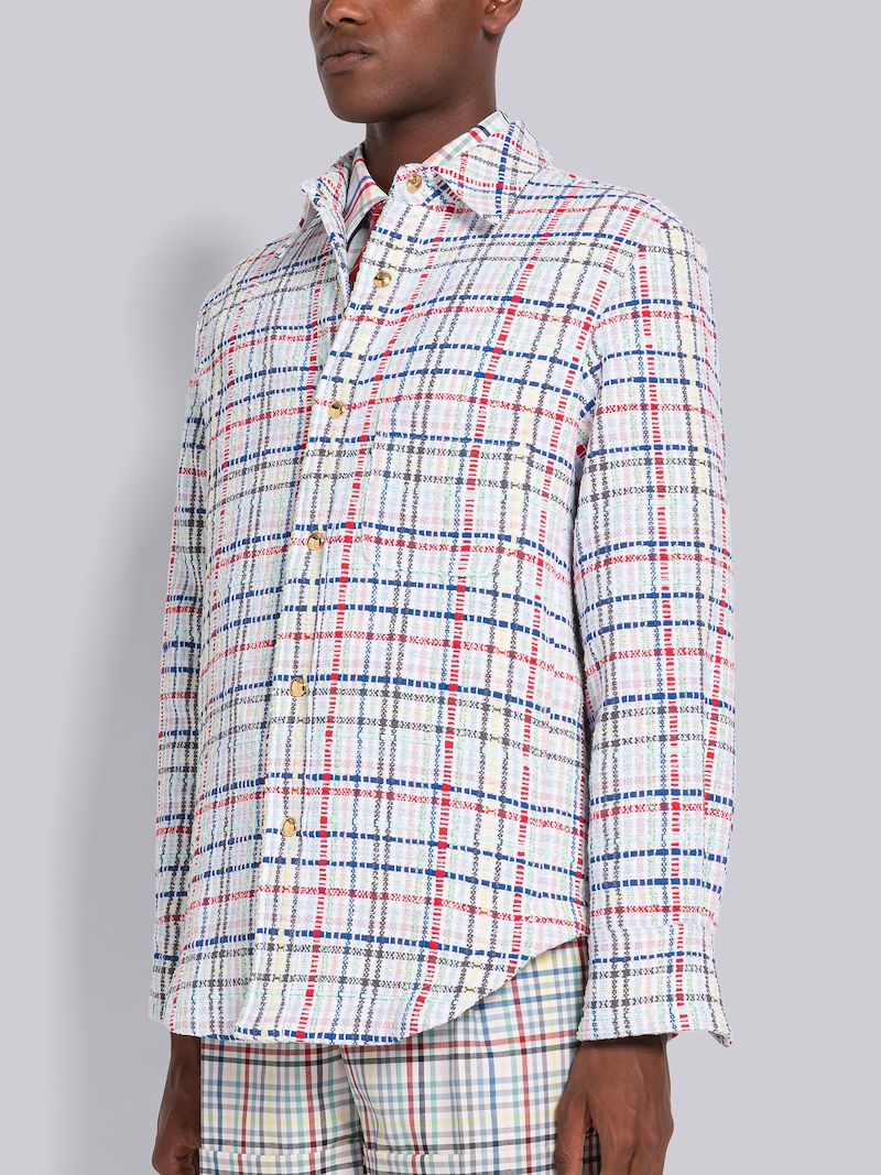 Micro Gingham Tweed Snap Front Shirt Jacket