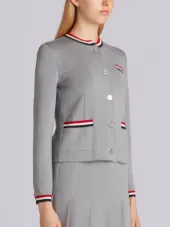 Milano Crew Neck Cardigan Jacket With Red, White And Blue Tipping In Wool Viscose