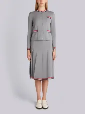 Milano Crew Neck Cardigan Jacket With Red, White And Blue Tipping In Wool Viscose