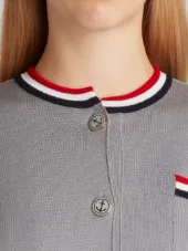 Milano Crew Neck Cardigan Jacket With Red, White And Blue Tipping In Wool Viscose