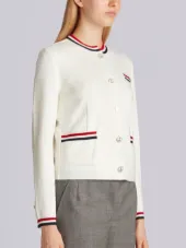 Milano Crew Neck Cardigan Jacket With Red, White And Blue Tipping In Wool Viscose