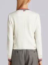 Milano Crew Neck Cardigan Jacket With Red, White And Blue Tipping In Wool Viscose