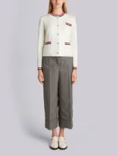 Milano Crew Neck Cardigan Jacket With Red, White And Blue Tipping In Wool Viscose