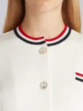 Milano Crew Neck Cardigan Jacket With Red, White And Blue Tipping In Wool Viscose