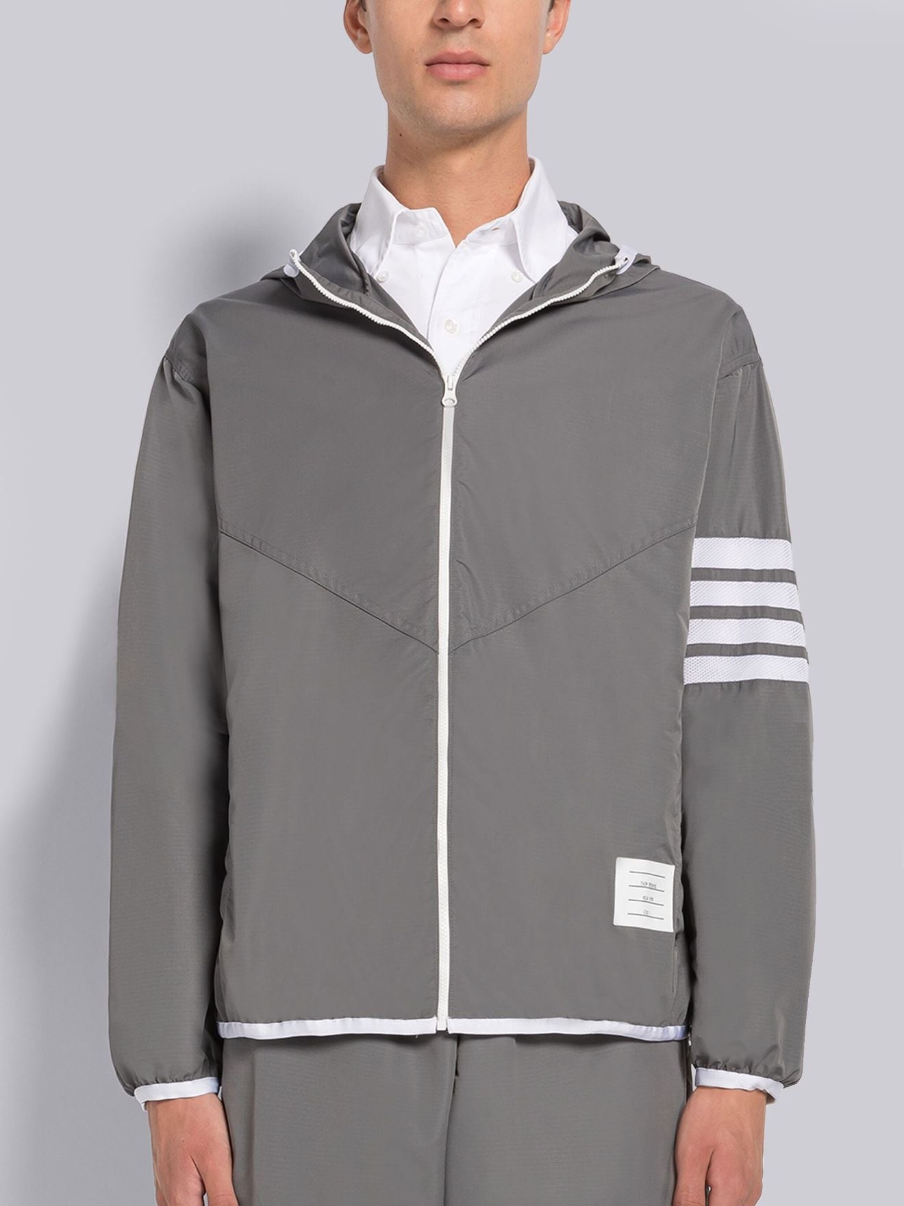 MILITARY RIPSTOP MESH 4-BAR PACKABLE ZIP HOODIE | Thom Browne