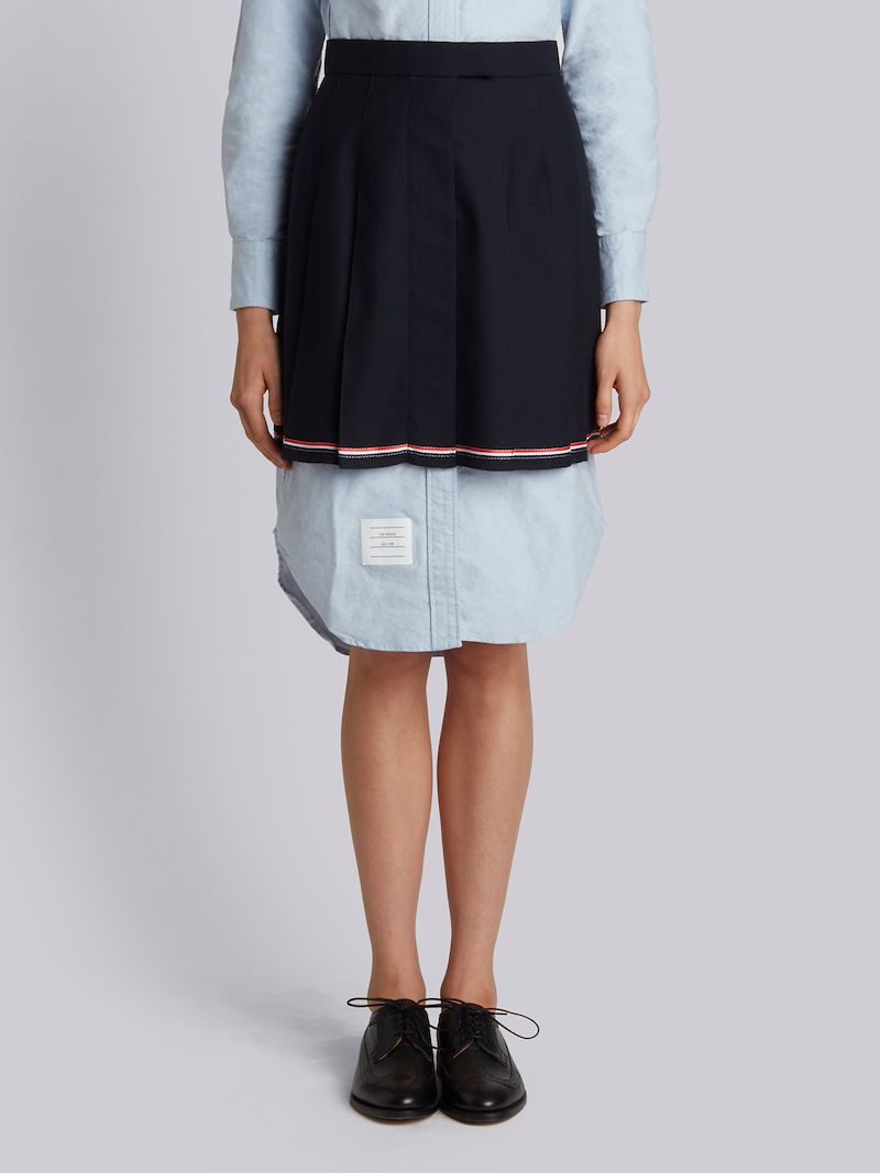 Mini Pleated Skirt With French Fly In Navy 2 Ply Fresco Thom Browne