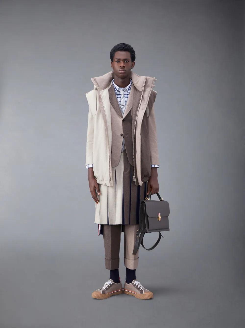Mohair Tweed Bicolor Twist Cable 4-Bar V-Neck Cardigan Vest Mohair Tweed Bicolor Twist Cable 4-Bar V-Neck Cardigan Vest