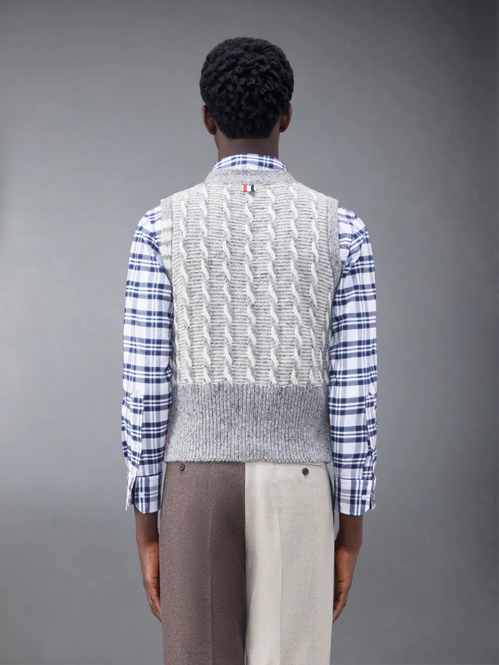 Mohair Tweed Bicolor Twist Cable 4-Bar V-Neck Cardigan Vest Mohair Tweed Bicolor Twist Cable 4-Bar V-Neck Cardigan Vest