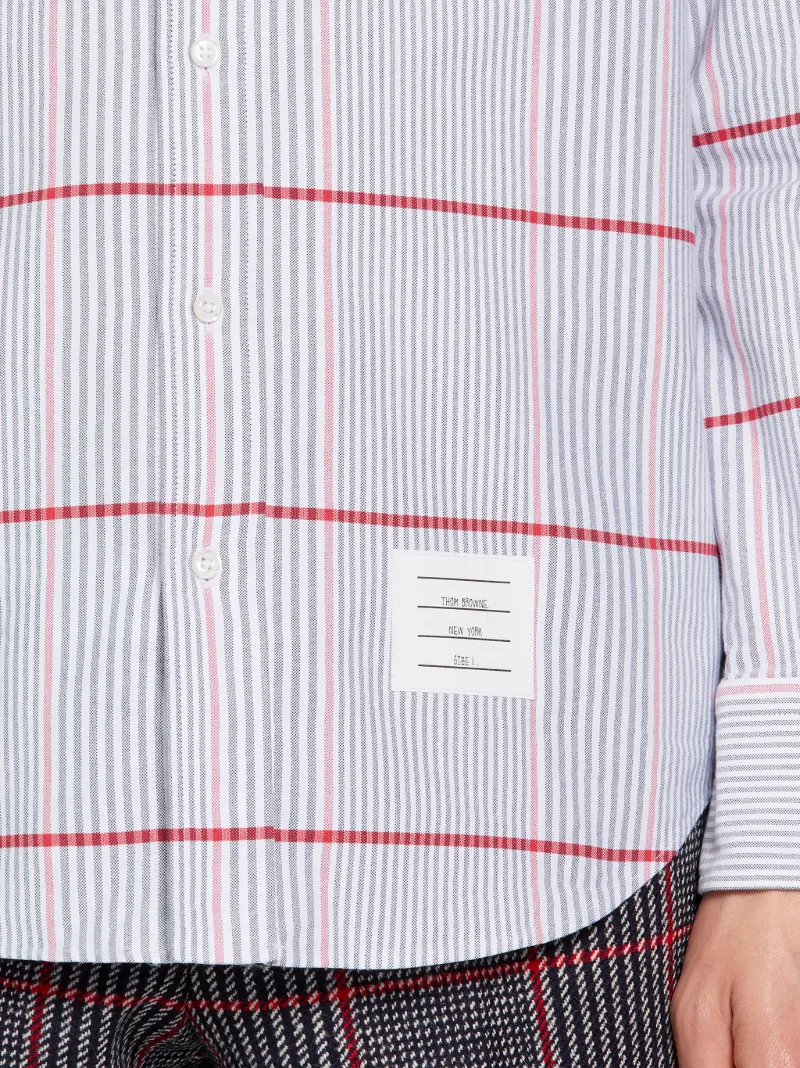 Multi-Color Check Cotton Oxford Grosgrain Armband Straight Fit Long Sleeve Shirt