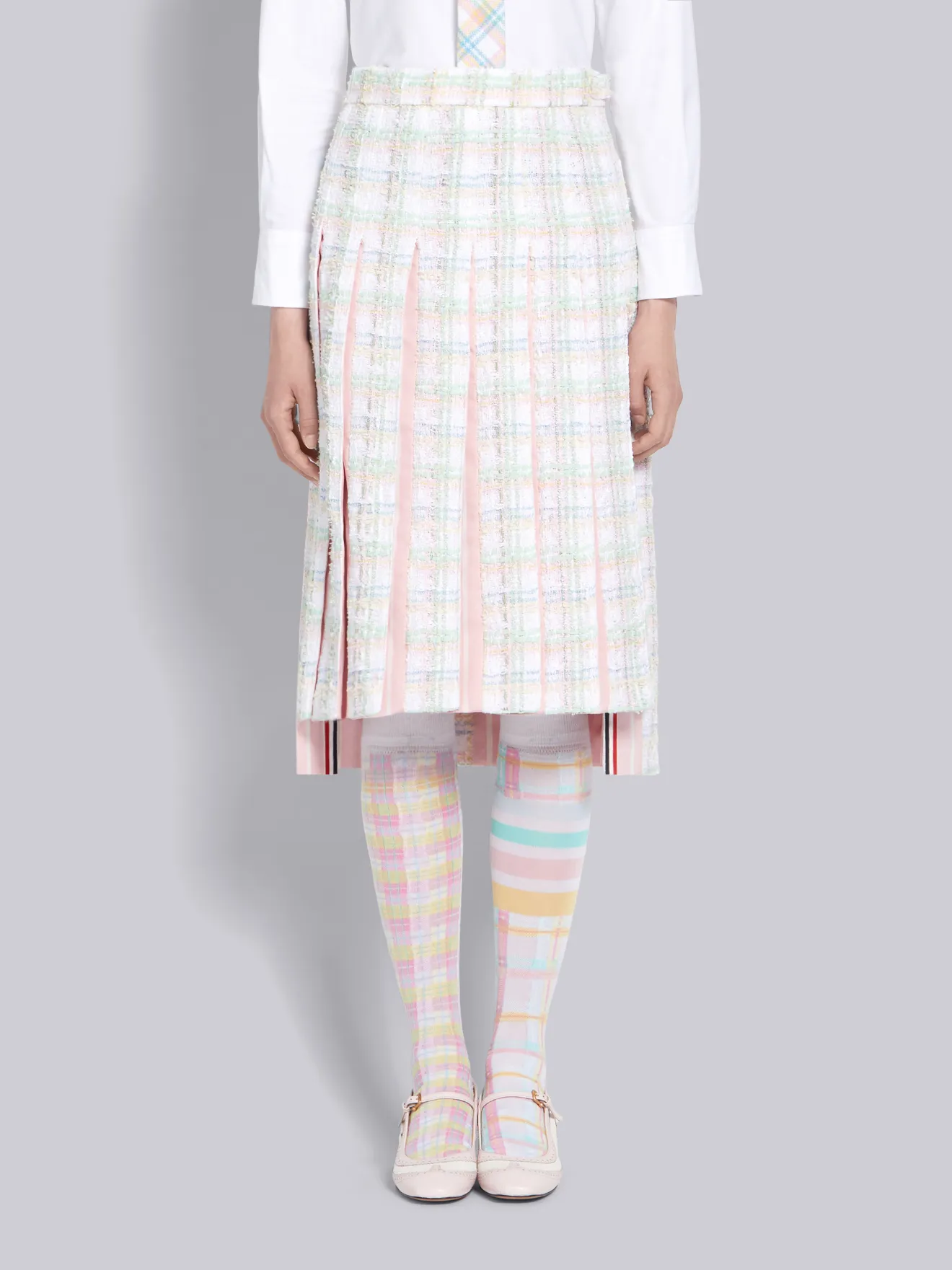pleated tweed skirt