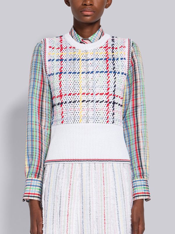 Multi Gingham Embroidered Shell Top