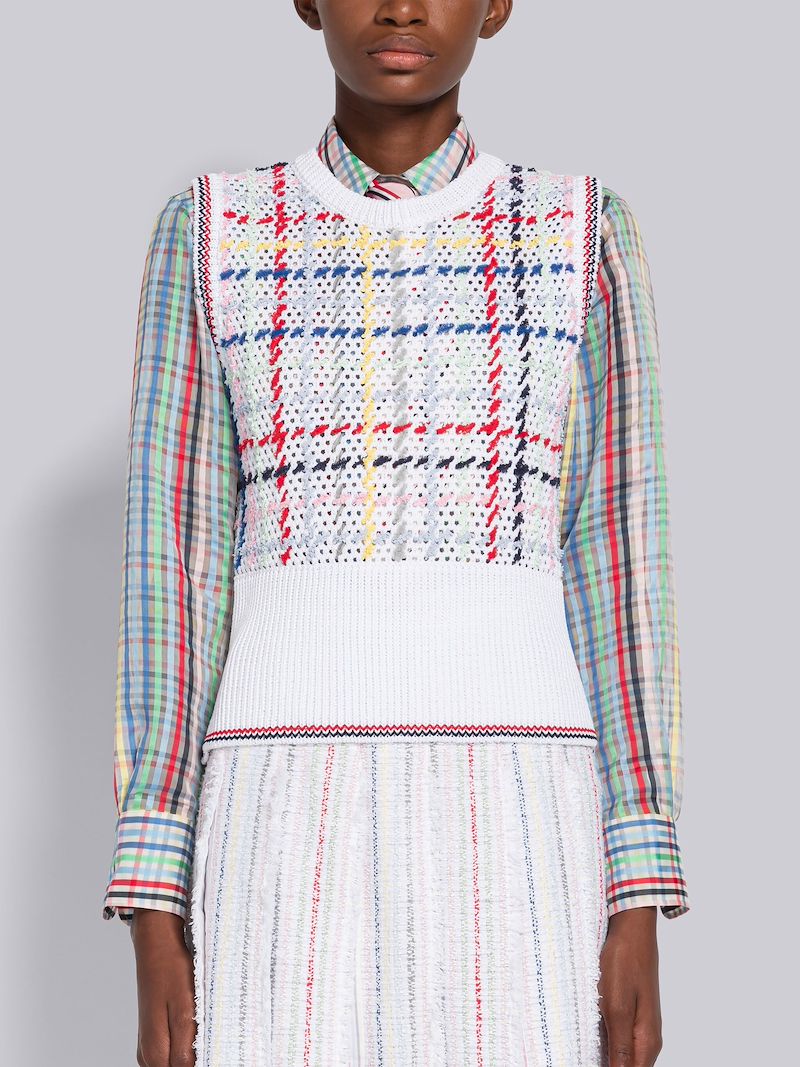Multi Gingham Embroidered Shell Top