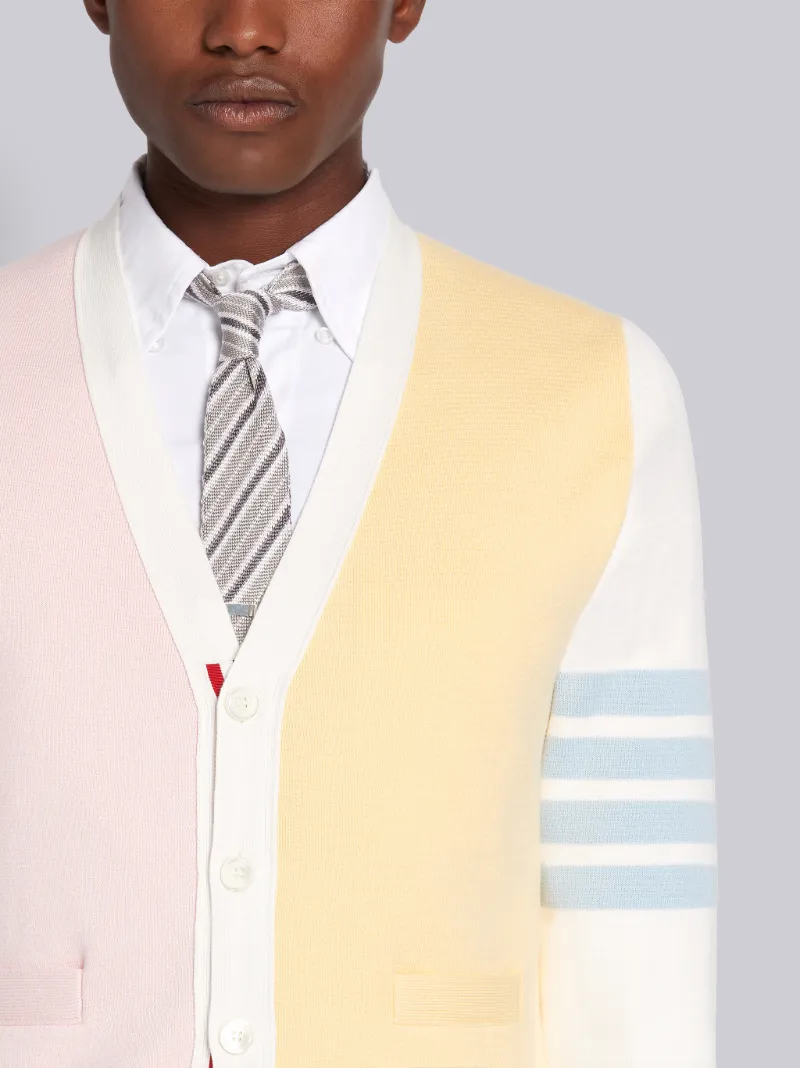 Multicolor Cotton Crepe Milano Stitch 4-Bar V-neck Cardigan