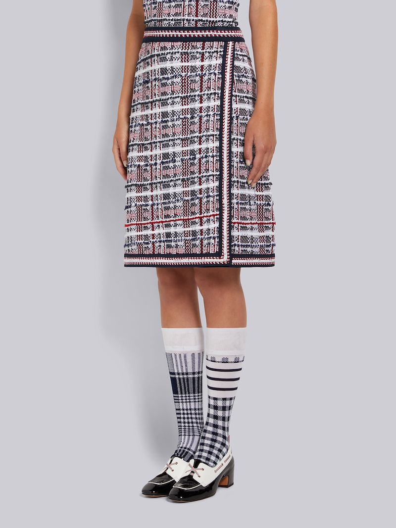 Multicolor Hairline Madras Check Jacquard Stripe Inlay A-line Knee Length Skirt