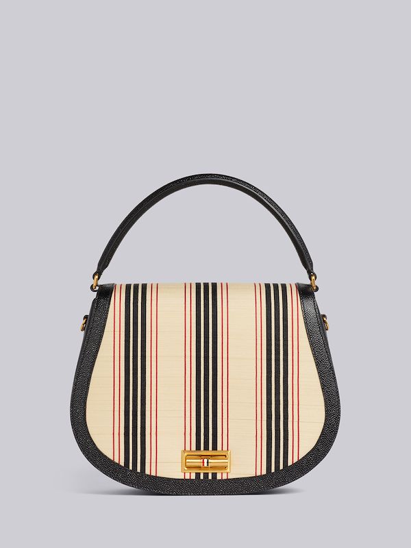 Multicolor Horse Hair Contrast Leather Frame Stripe Strap Enamel Lock Large Saddle Shoulder Bag