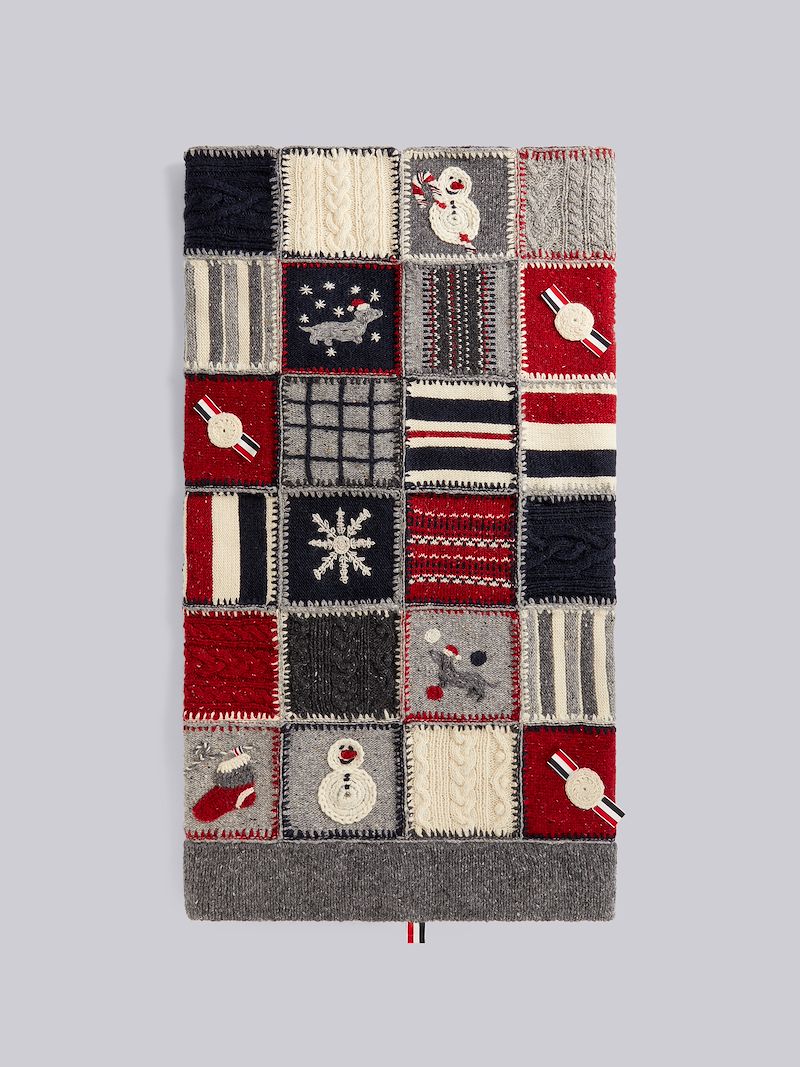 Multicolor Mohair Tweed Holiday Patchwork Crochet Hand Embroidered Blanket Thom Browne Official