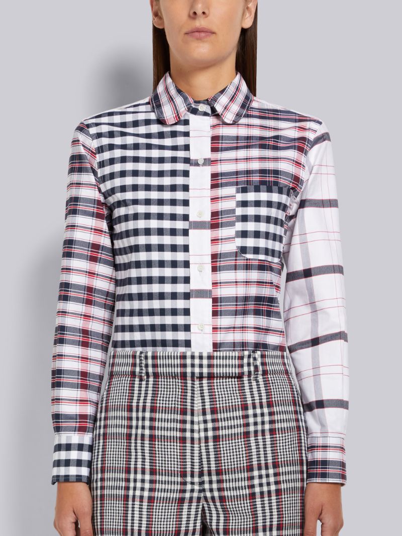 Multicolor Stripe Plaid Oxford Round Collar Classic Shirt