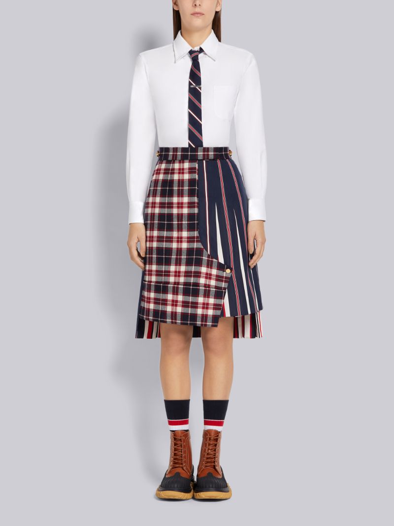 Multicolor Stripe Silk and Cotton Tie Jacquard Pleated Mini Sack Skirt