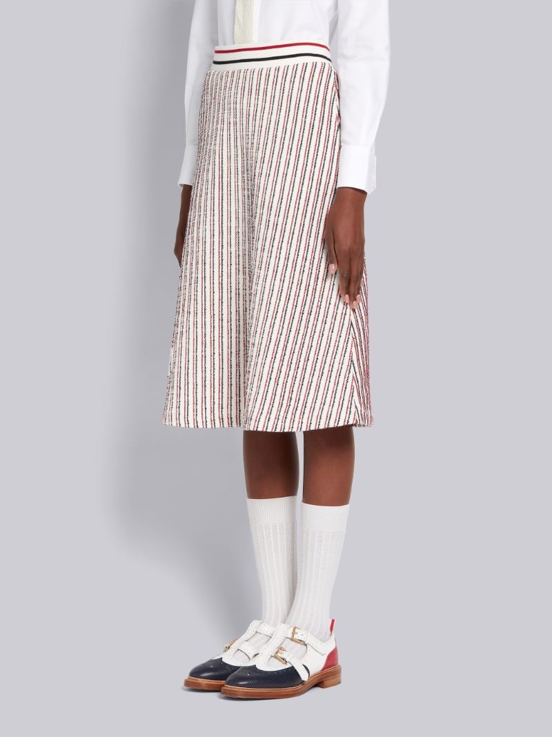 Multicolor Textured Cotton Tweed Multicolor Stripe Flared Skirt