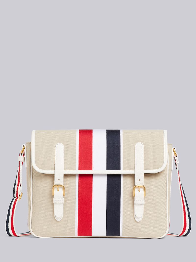 Natural Cotton Canvas Jacquard Stripe Hunting Messenger Bag Thom