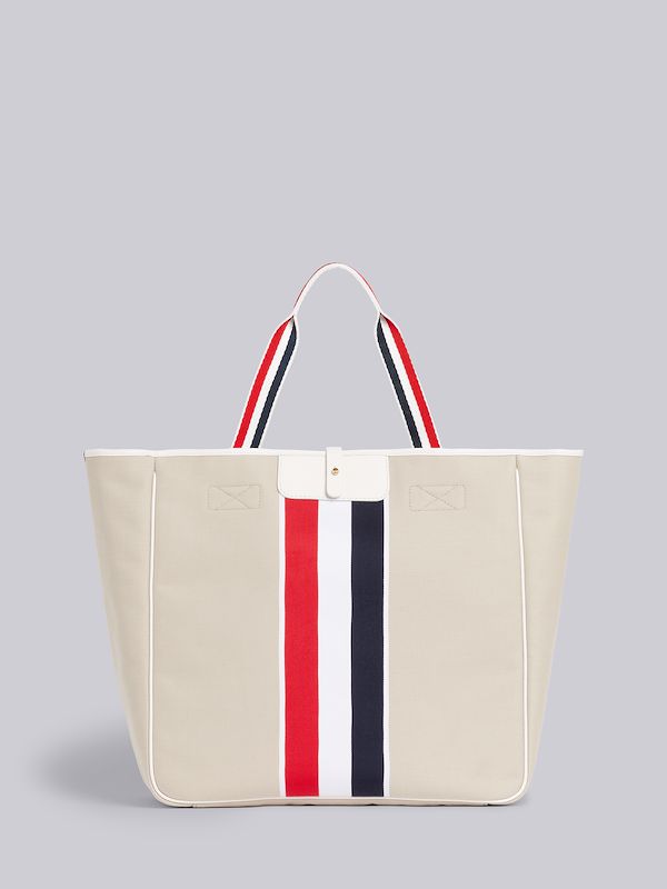 Natural Cotton Canvas Jacquard Stripe Hunting Tote