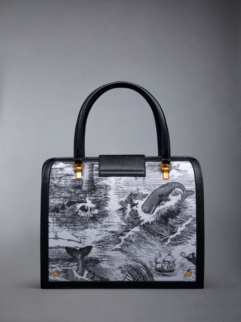 Thom Browne - Nautical Toile Canvas Leather Frame Mr. Thom Bag - One Size - White - Male