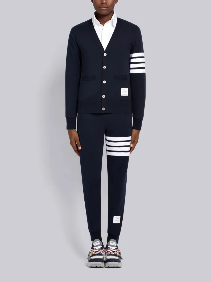 Navy 4-Bar Loopback Jersey V-Neck Cardigan