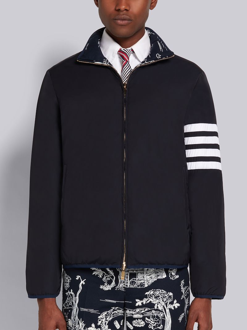 Navy Bear Camp Cotton Canvas Toile 4-Bar Reversible Funnel Zip-up Jacket