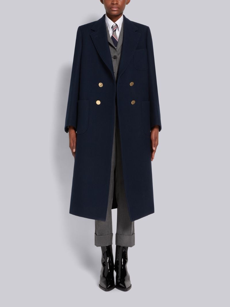 Navy Boiled Wool Oversized Double-breasted Sack Overcoat
