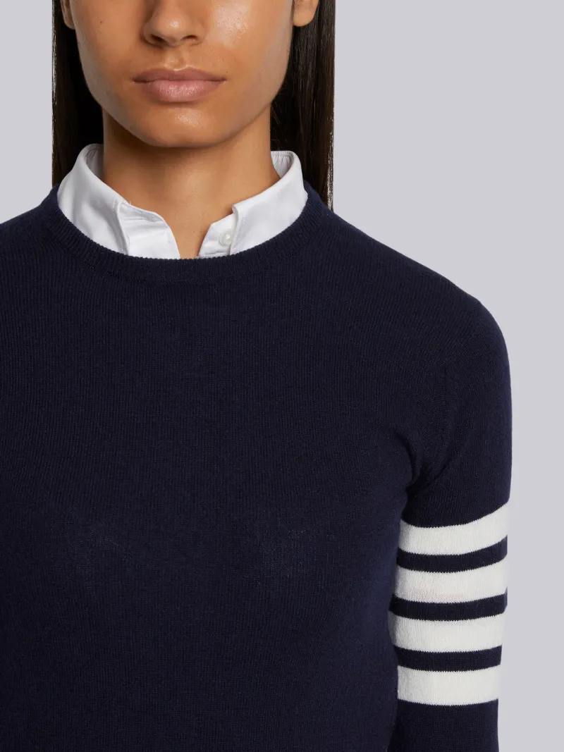 Navy Cashmere 4-Bar Classic Crew Neck Pullover