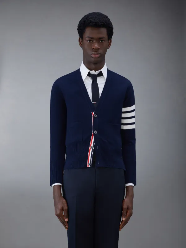 Navy Cashmere 4-bar V-neck Cardigan