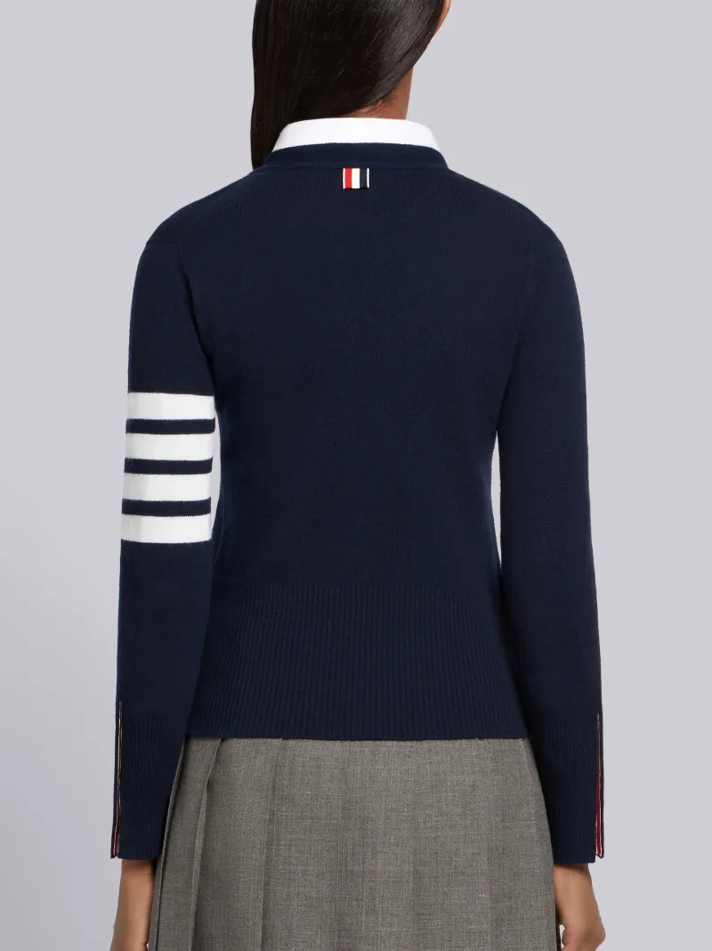 Navy Cashmere 4-Bar V-Neck Cardigan