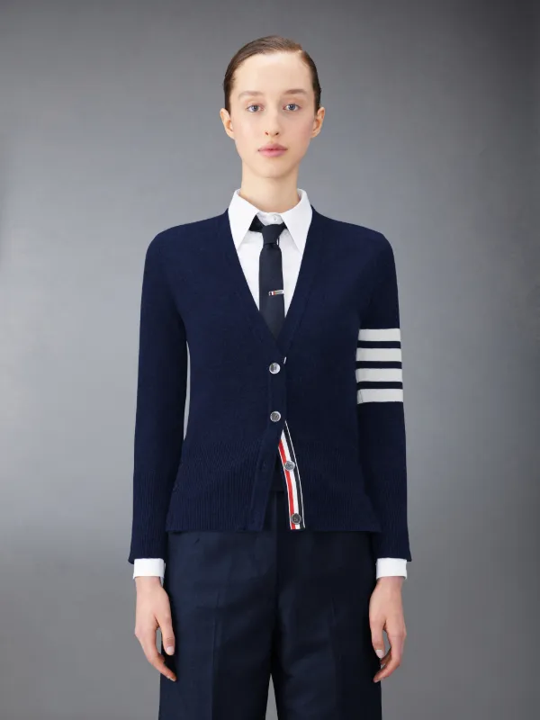 Navy Cashmere 4-Bar V-Neck Cardigan