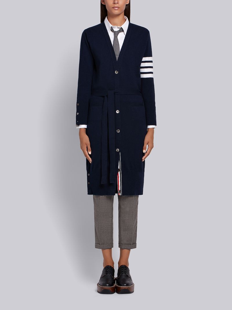 Navy Cashmere 4-bar V-neck Cardigan