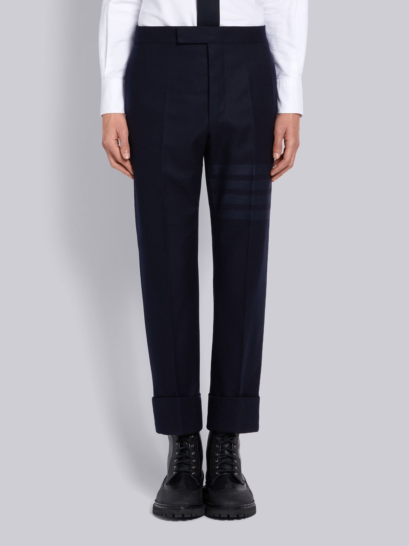 Navy Cashmere Wool Flannel Classic Tonal 4-Bar Trouser | Thom 