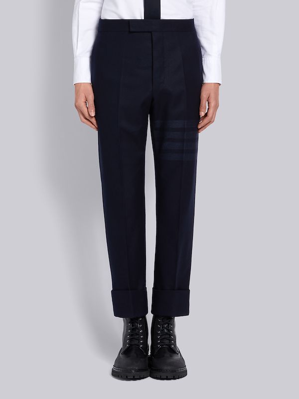 Navy Cashmere Wool Flannel Classic Tonal 4-Bar Trouser