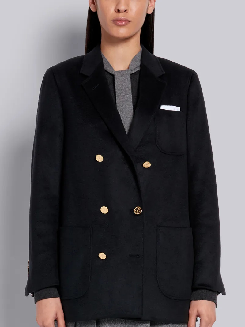 Navy Cashmere Zibeline Double Breasted Sack Jacket | Thom Browne