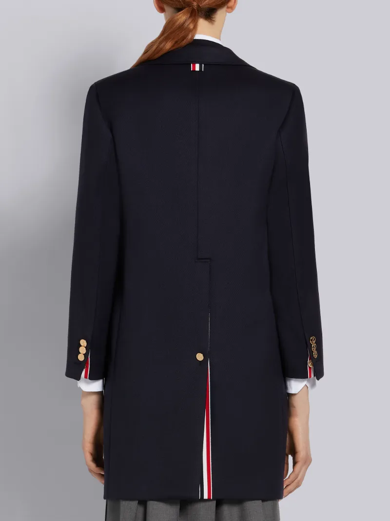 Navy Cavalry Twill Wool Single Breasted Sack Overcoat Thom Browne