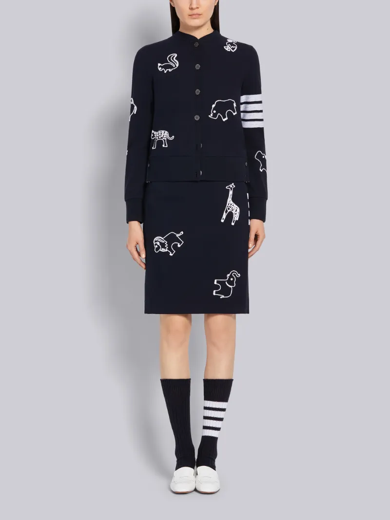 Navy Classic Cotton Pique Animal Icon Embroidery 4 Bar Skirt Thom Browne Official