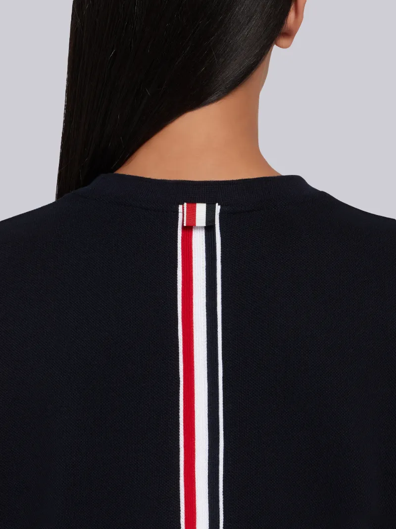 Navy Classic Cotton Pique Relaxed Fit Center Back Stripe Short Sleeve Tee