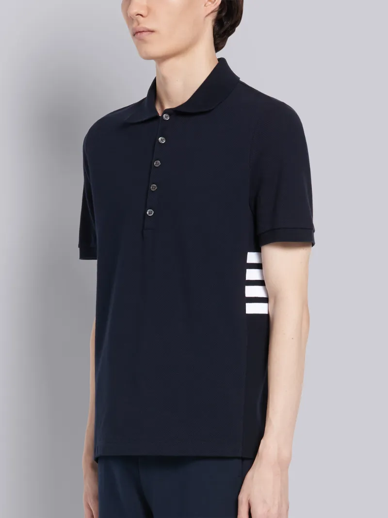 Navy Classic Cotton Pique Side Insert 4-Bar Polo | Thom Browne