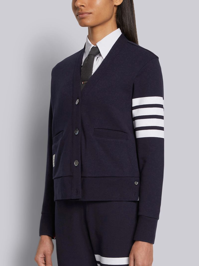 Navy Classic Loop Back Engineered 4-bar V-neck Cardigan